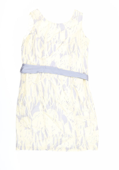 Minuet Womens Beige Geometric Silk Sheath Size 14 Boat Neck Zip - Lined