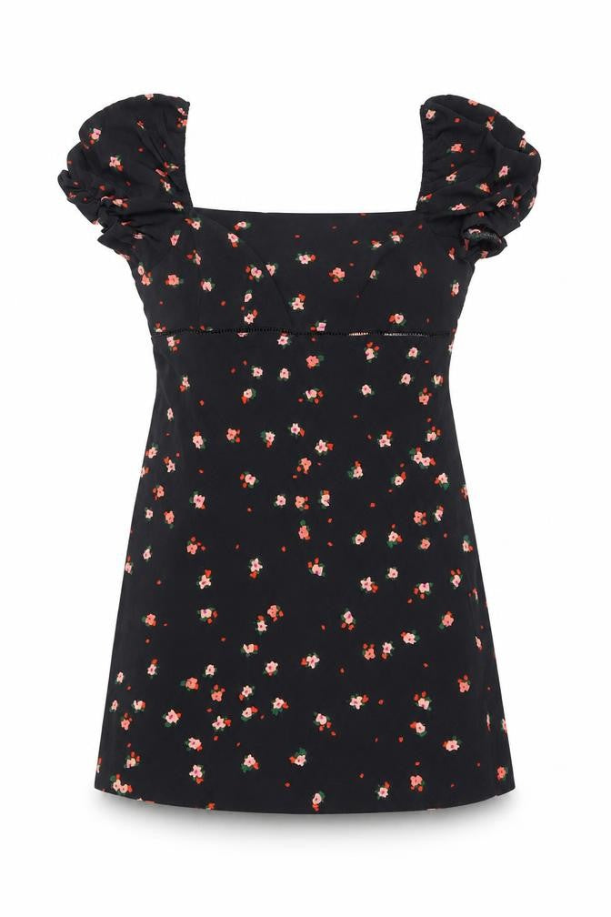 Topshop Womens Black Floral Polyester Mini Size 8 Square Neck Zip