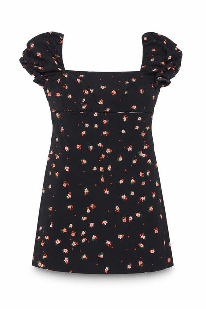 Topshop Womens Black Floral Polyester Mini Size 8 Square Neck Zip