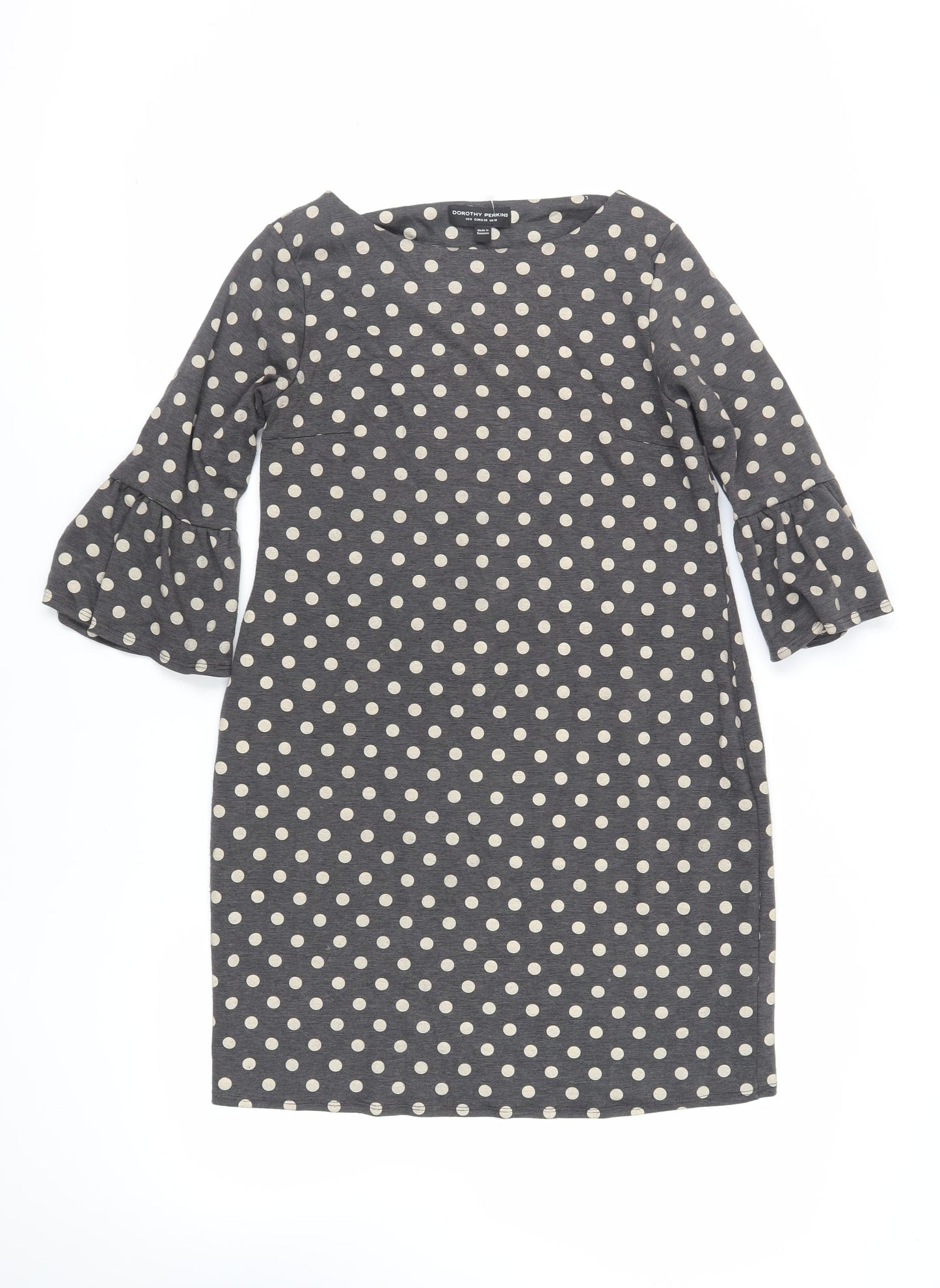 Dorothy Perkins Womens Grey Polka Dot Polyester Shift Size 10 Boat Neck Pullover