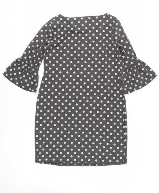 Dorothy Perkins Womens Grey Polka Dot Polyester Shift Size 10 Boat Neck Pullover