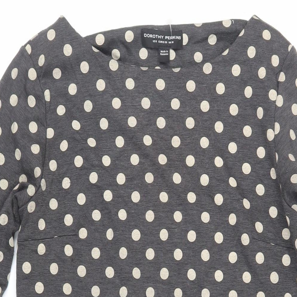 Dorothy Perkins Womens Grey Polka Dot Polyester Shift Size 10 Boat Neck Pullover