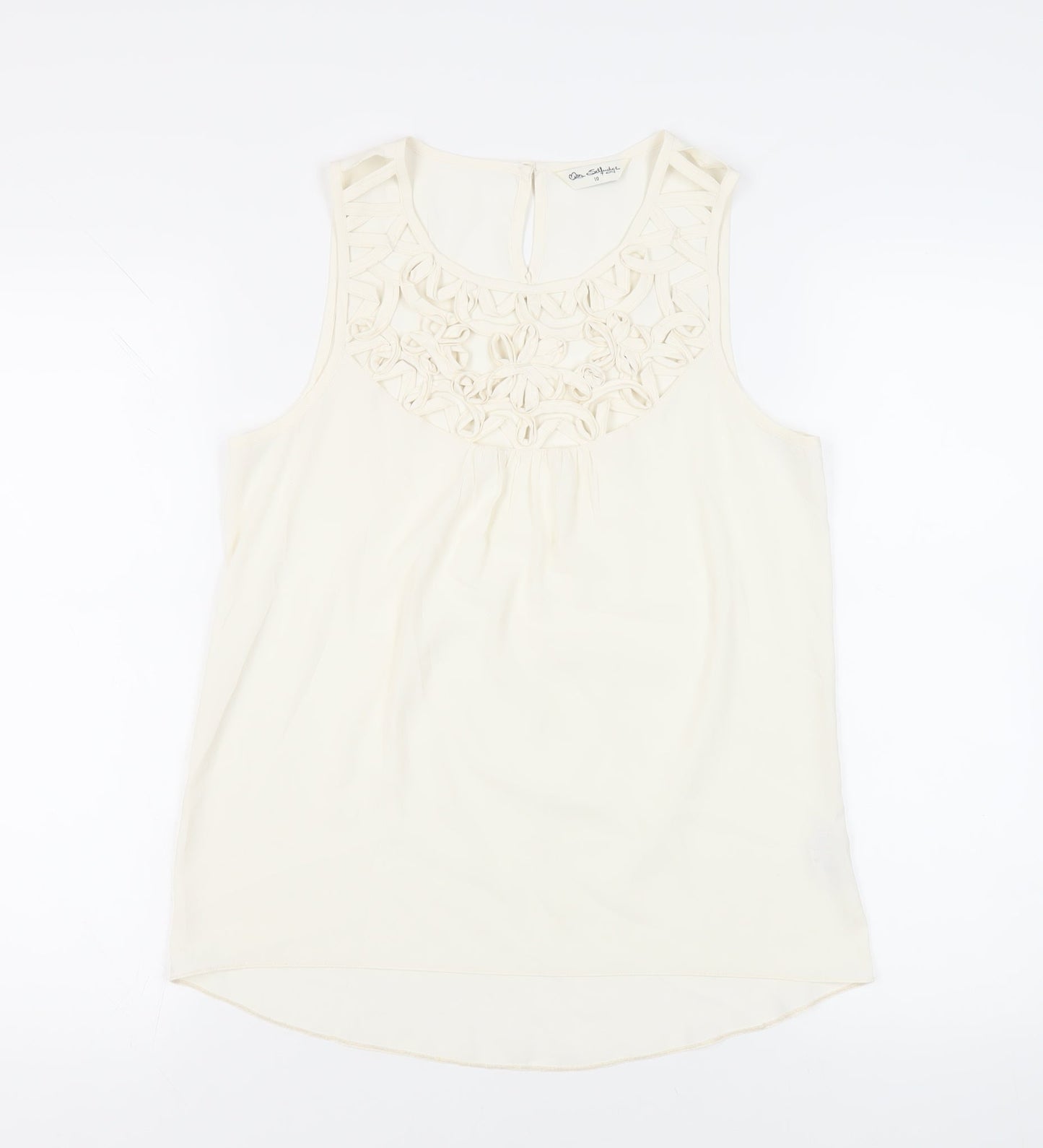 Miss Selfridge Womens Ivory Polyester Basic Blouse Size 10 Round Neck - Neckline Detail