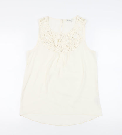 Miss Selfridge Womens Ivory Polyester Basic Blouse Size 10 Round Neck - Neckline Detail