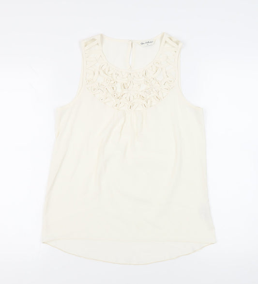 Miss Selfridge Womens Ivory Polyester Basic Blouse Size 10 Round Neck - Neckline Detail