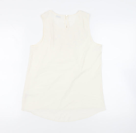Miss Selfridge Womens Ivory Polyester Basic Blouse Size 10 Round Neck - Neckline Detail
