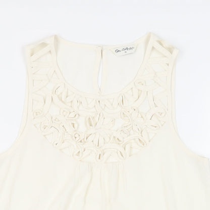 Miss Selfridge Womens Ivory Polyester Basic Blouse Size 10 Round Neck - Neckline Detail