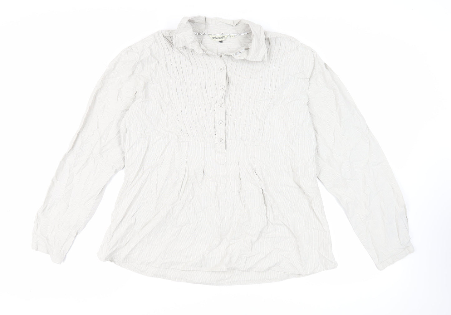 Hawkshead Womens Grey Geometric Cotton Basic Blouse Size 18 Collared