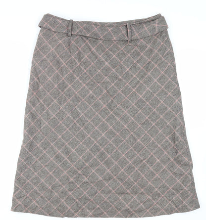 Per Una Womens Brown Plaid Wool A-Line Skirt Size 18 Zip - Belted Lined