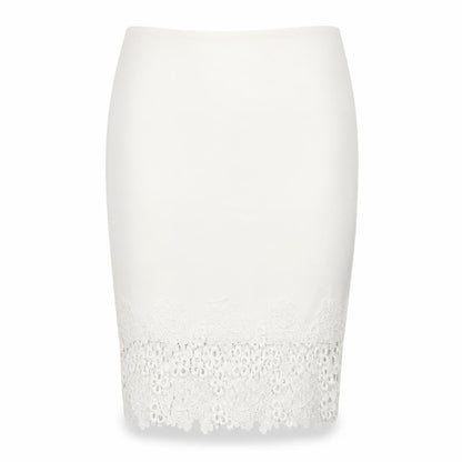 Lipsy London Womens White Polyester Straight & Pencil Skirt Size 14 Zip - Crocheted Lace Detail