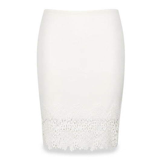 Lipsy London Womens White Polyester Straight & Pencil Skirt Size 14 Zip - Crocheted Lace Detail