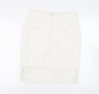 Lipsy London Womens White Polyester Straight & Pencil Skirt Size 14 Zip - Crocheted Lace Detail