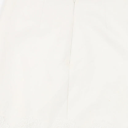 Lipsy London Womens White Polyester Straight & Pencil Skirt Size 14 Zip - Crocheted Lace Detail