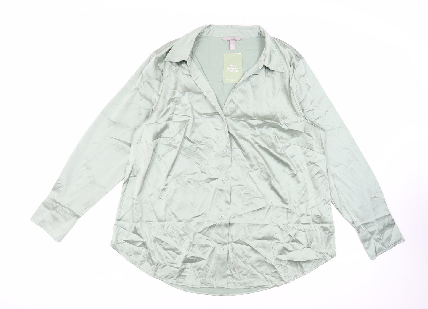 Womens UK Size XL H&M Green Basic Button-Up