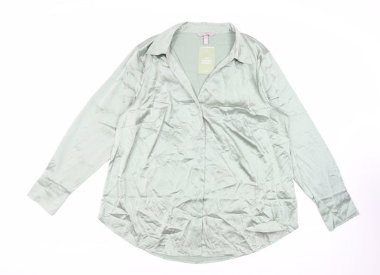 Womens UK Size XL H&M Green Basic Button-Up