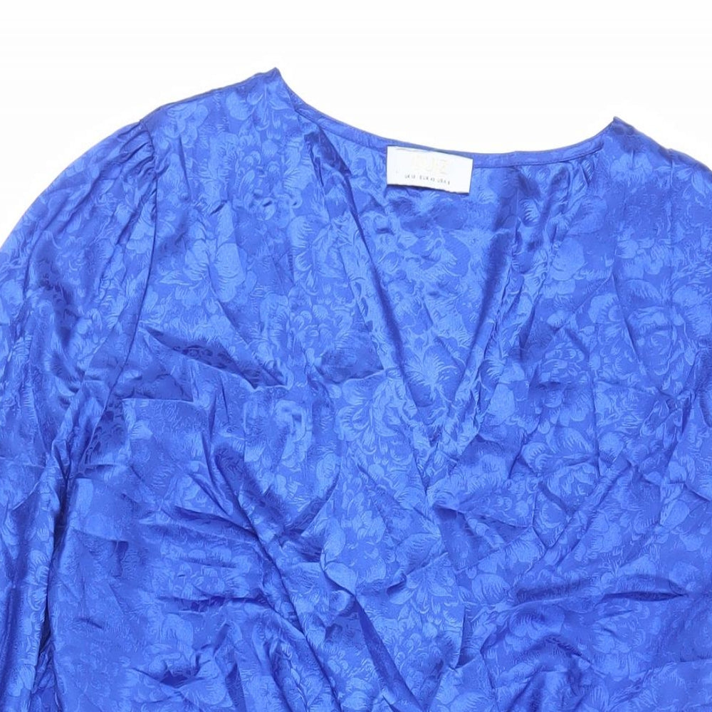 Quiz Womens Blue Floral Polyester Skater Dress Size 12 V-Neck Zip - Belted