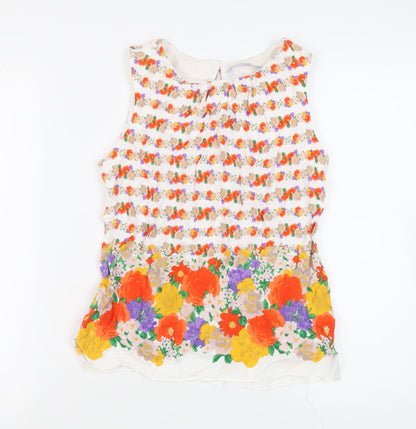 Red Herring Womens White Floral Viscose Basic Blouse Size 10 Boat Neck