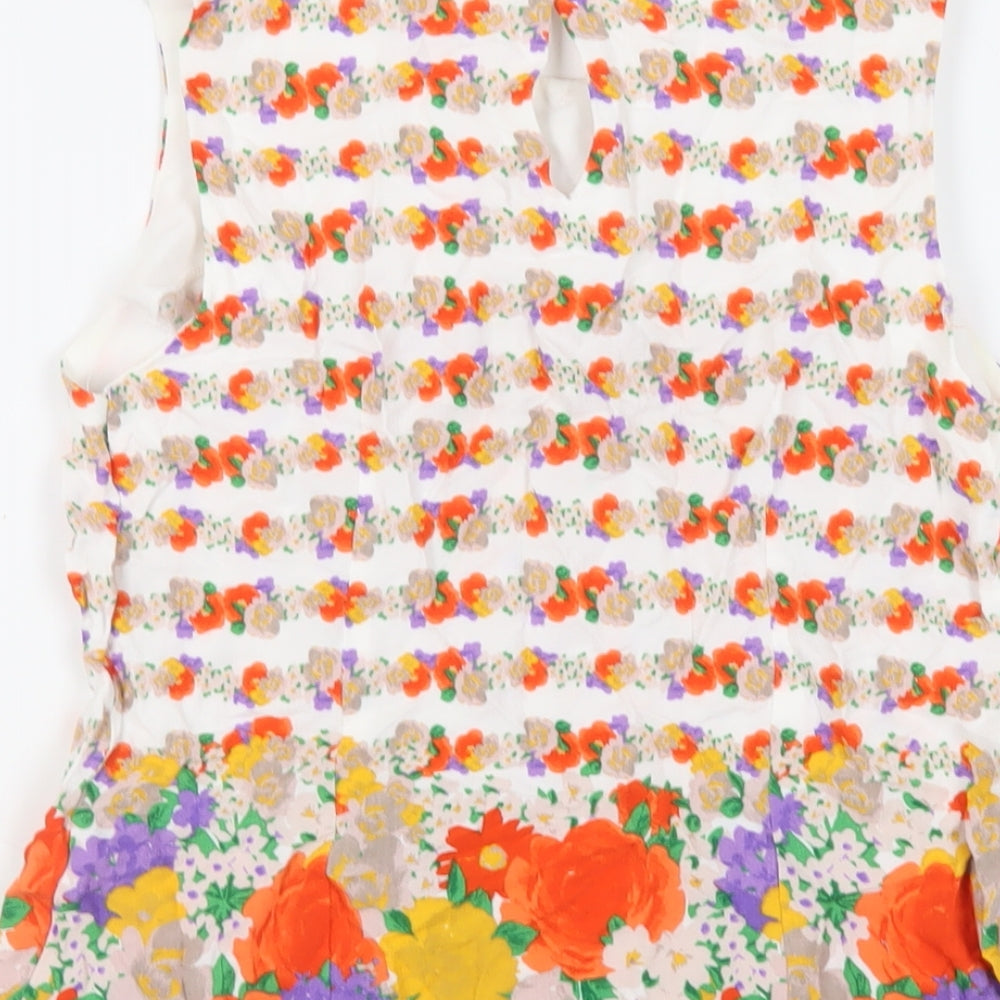 Red Herring Womens White Floral Viscose Basic Blouse Size 10 Boat Neck