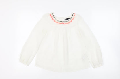 Autograph Girls White Polyester Basic Blouse Size 8-9 Years Boat Neck Button - Embelished Neckline Sheer