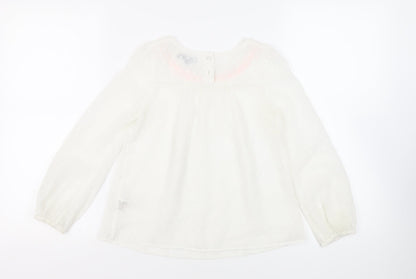Autograph Girls White Polyester Basic Blouse Size 8-9 Years Boat Neck Button - Embelished Neckline Sheer