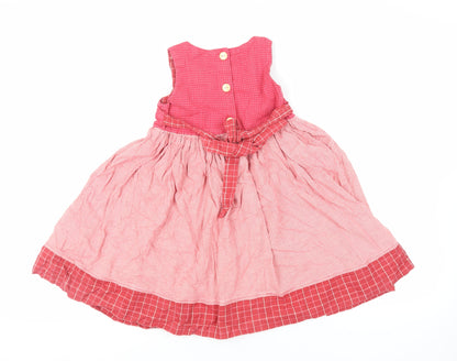 Cot' N' Togs Girls Pink Check Cotton Fit & Flare Size 4 Years Round Neck Button
