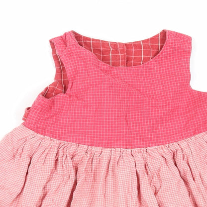 Cot' N' Togs Girls Pink Check Cotton Fit & Flare Size 4 Years Round Neck Button