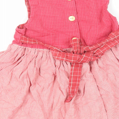 Cot' N' Togs Girls Pink Check Cotton Fit & Flare Size 4 Years Round Neck Button
