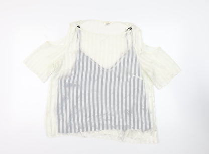 Rivwer Island Womens Ivory Striped Polyester Basic Blouse Size 18 Boat Neck - Cold Shoulder