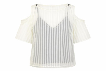 Rivwer Island Womens Ivory Striped Polyester Basic Blouse Size 18 Boat Neck - Cold Shoulder