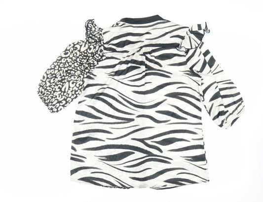 Kaleidoscope Womens Black Animal Print Polyester Basic Button-Up Size 10 V-Neck