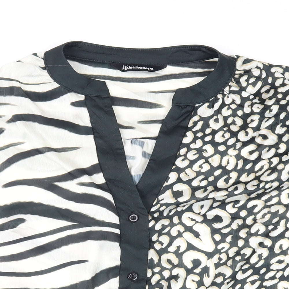 Kaleidoscope Womens Black Animal Print Polyester Basic Button-Up Size 10 V-Neck