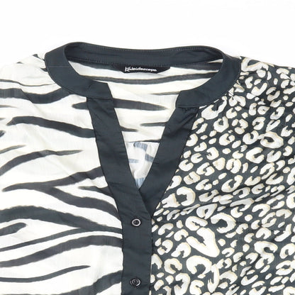Kaleidoscope Womens Black Animal Print Polyester Basic Button-Up Size 10 V-Neck