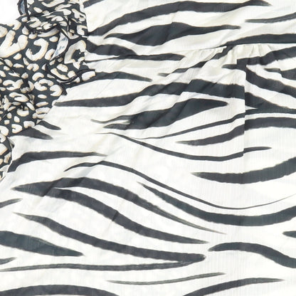 Kaleidoscope Womens Black Animal Print Polyester Basic Button-Up Size 10 V-Neck
