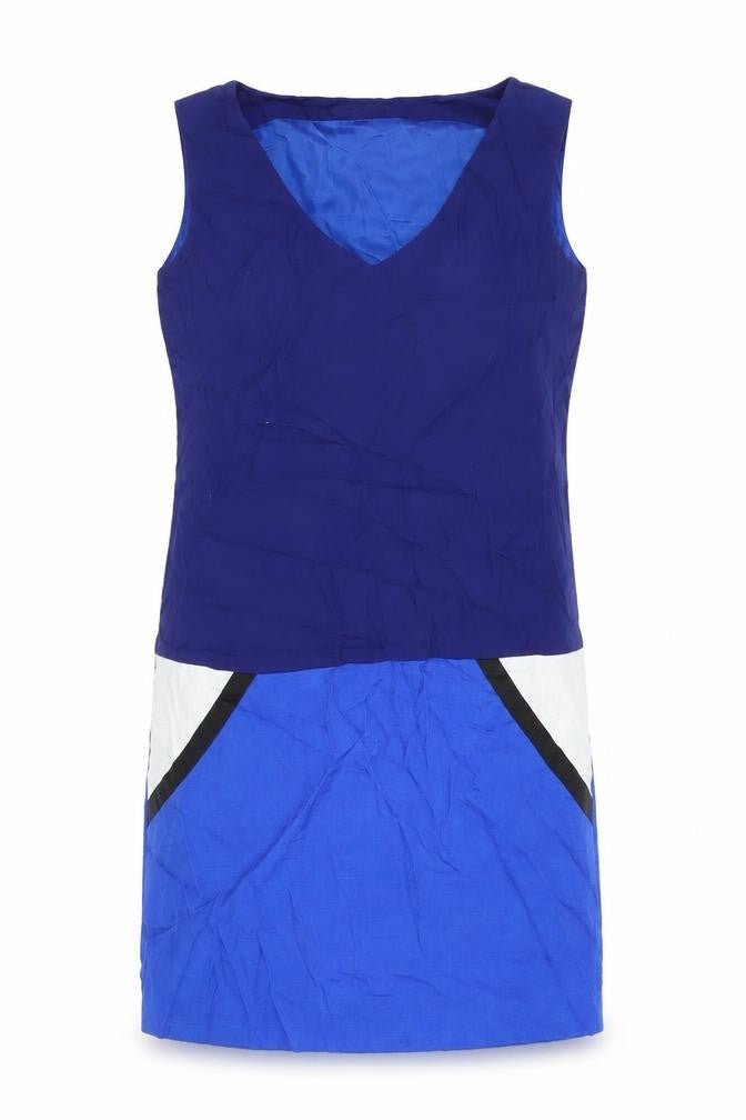 ESPRIT Womens Blue Colourblock Viscose Shift Size 24 V-Neck Zip