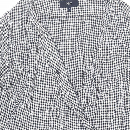 NEXT Womens Black Gingham Linen Wrap Dress Size 16 V-Neck Tie - Ruffle