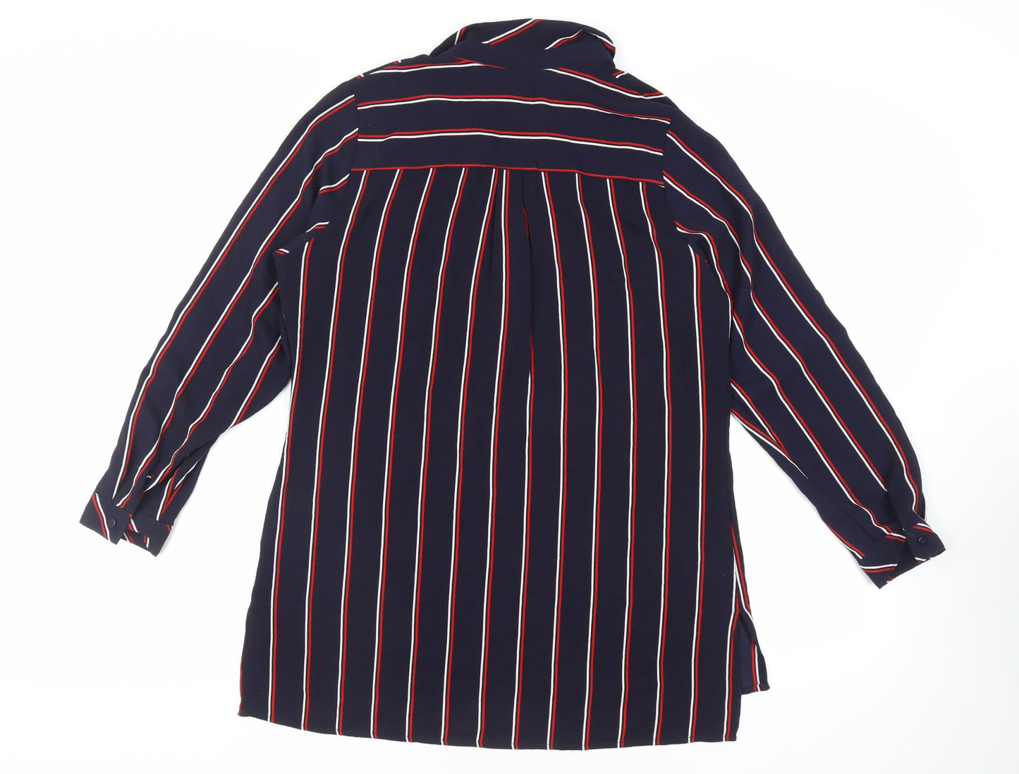 Damart Womens Blue Striped Polyester Tunic Blouse Size 14 Collared