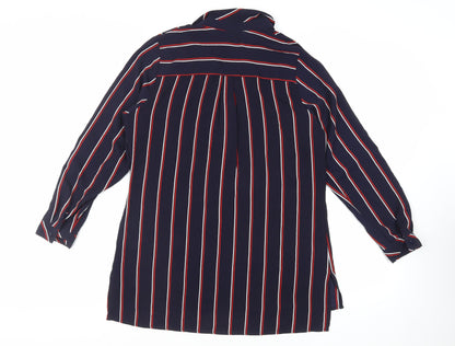 Damart Womens Blue Striped Polyester Tunic Blouse Size 14 Collared