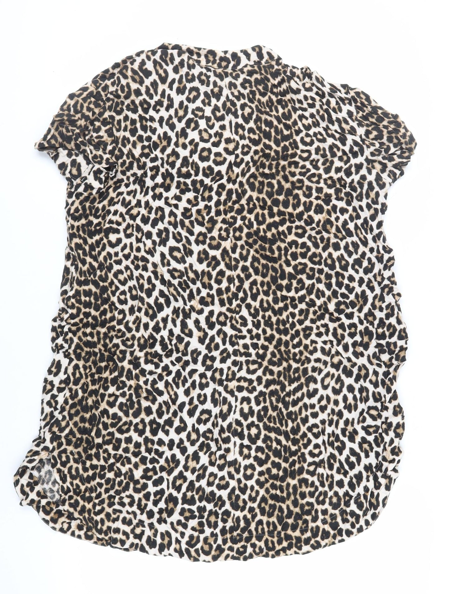 H&M Womens Brown Animal Print Viscose T-Shirt Dress Size M V-Neck Pullover