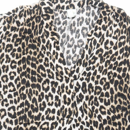 H&M Womens Brown Animal Print Viscose T-Shirt Dress Size M V-Neck Pullover