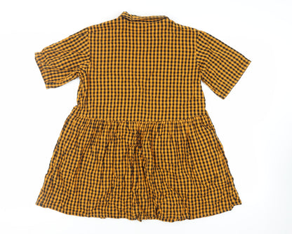 NEXT Girls Orange Gingham Cotton Shirt Dress Size 10 Years Collared Button