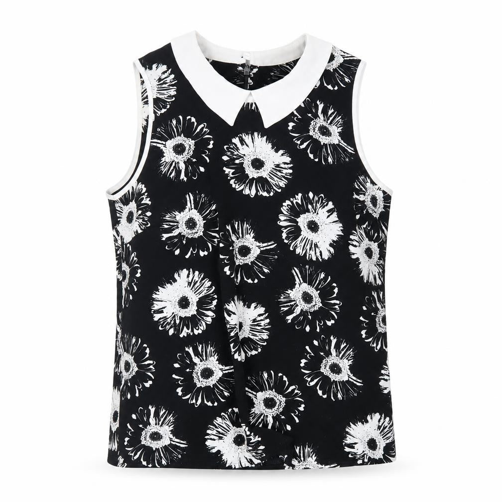 Marks & Spencer Womens Black Floral Polyester Basic Blouse Size 10 Collared