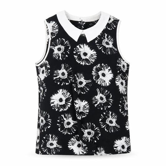 Marks & Spencer Womens Black Floral Polyester Basic Blouse Size 10 Collared