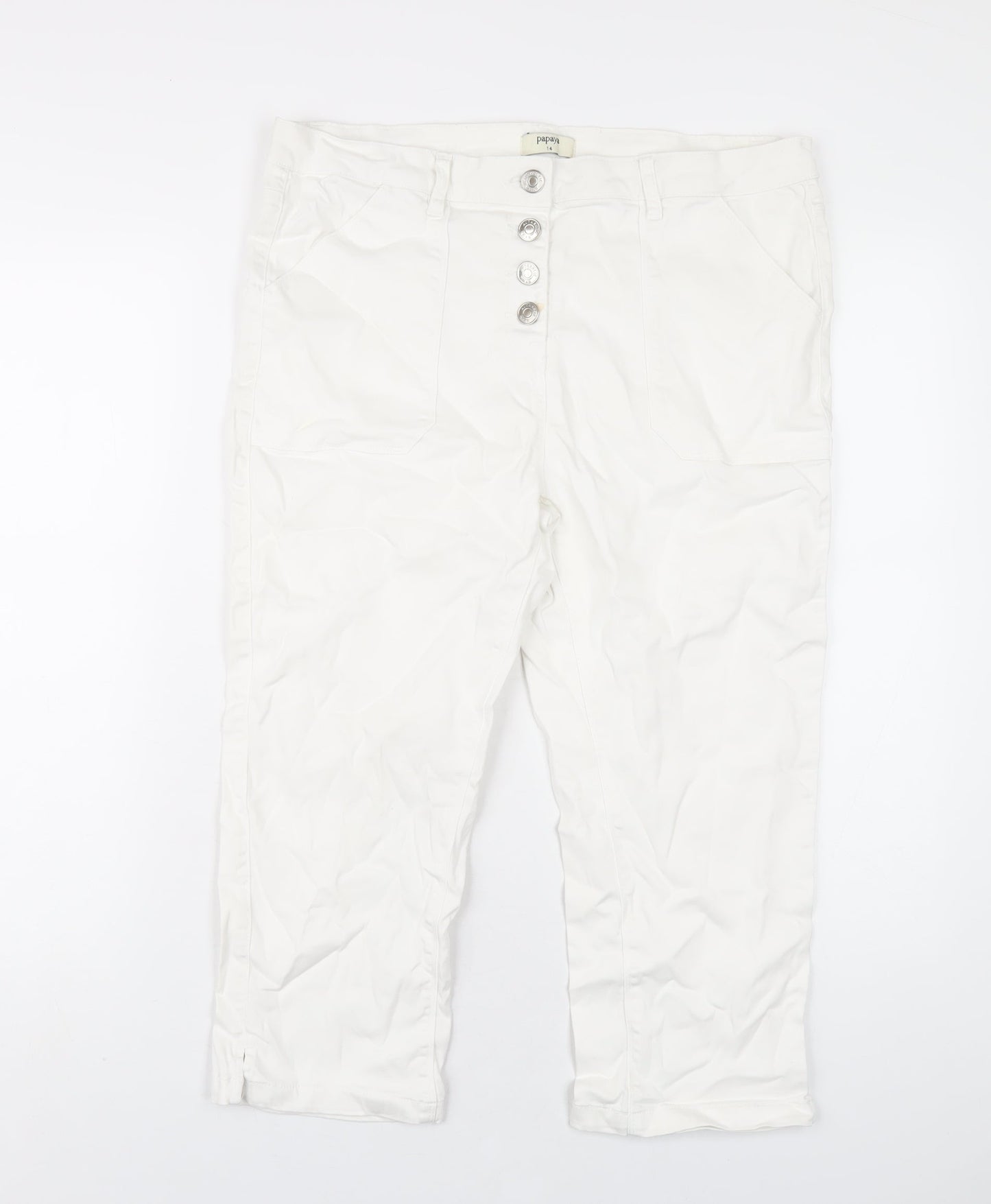 Womens UK Size 14 Papaya Regular Fit Capri White Jeans