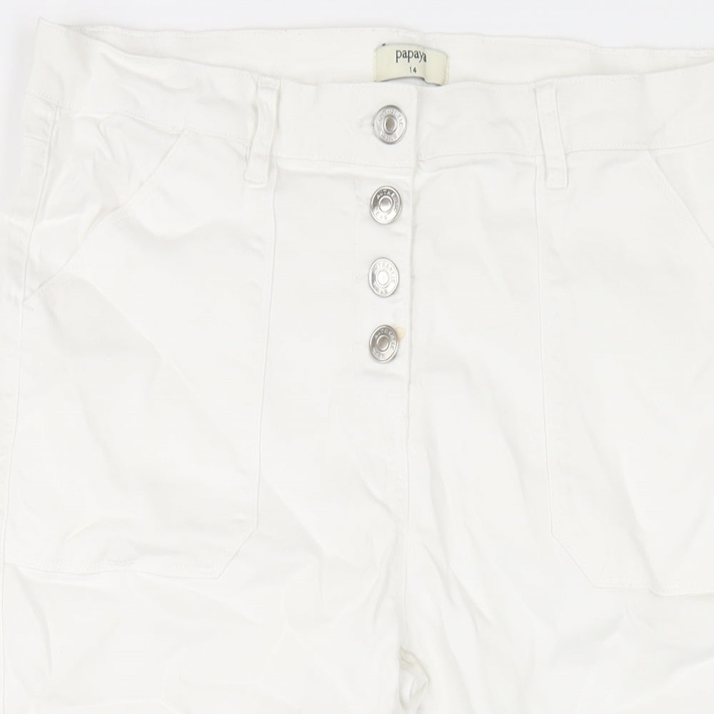 Womens UK Size 14 Papaya Regular Fit Capri White Jeans
