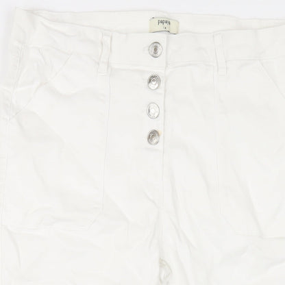 Womens UK Size 14 Papaya Regular Fit Capri White Jeans