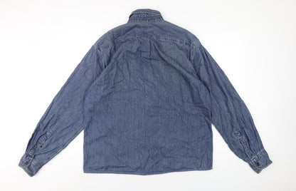 Lands' End Mens Blue Cotton Button-Up Size M Collared Button