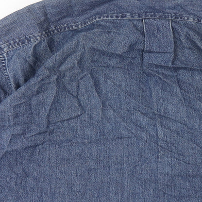 Lands' End Mens Blue Cotton Button-Up Size M Collared Button
