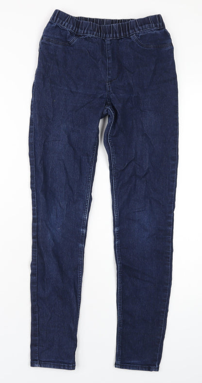 H&M Girls Blue Cotton Jegging Jeans Size 12-13 Years L28 in Regular Pullover