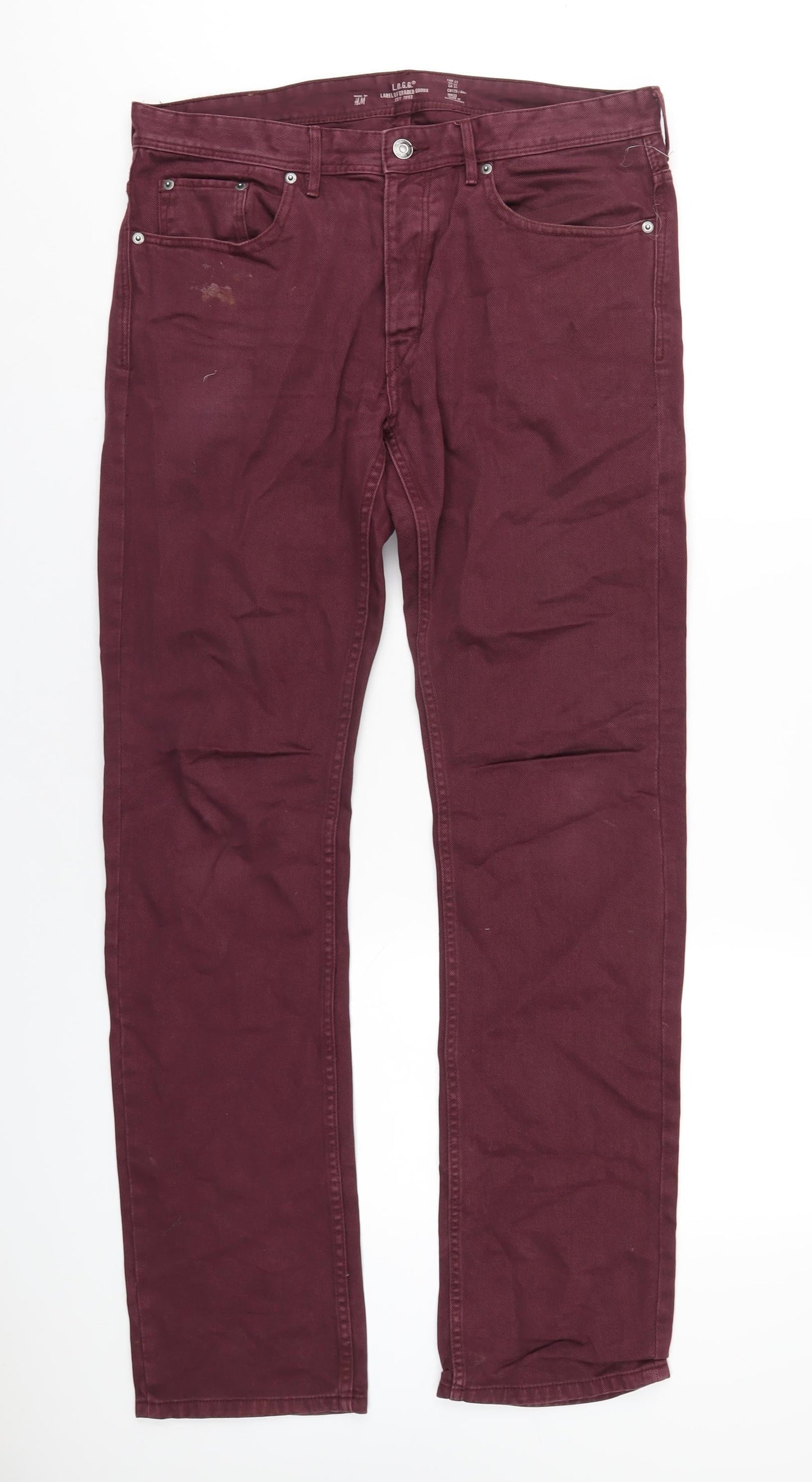 H&M Mens Red Cotton Straight Jeans Size 33 in L33 in Regular Button