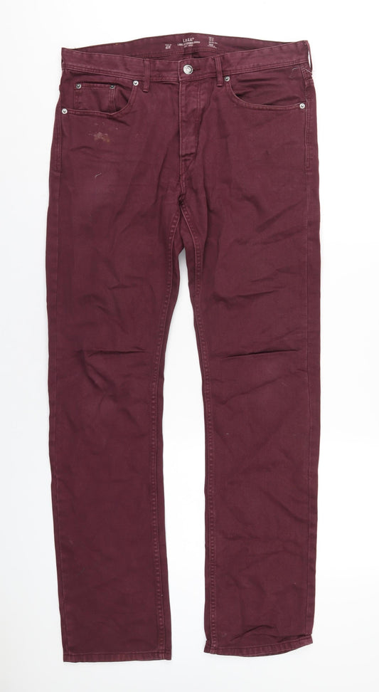 H&M Mens Red Cotton Straight Jeans Size 33 in L33 in Regular Button